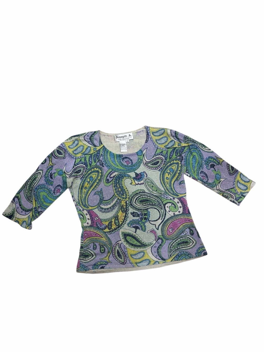 Joseph A. Women’s Silk Metallic Paisley 3/4 Sleeve Too - Size M